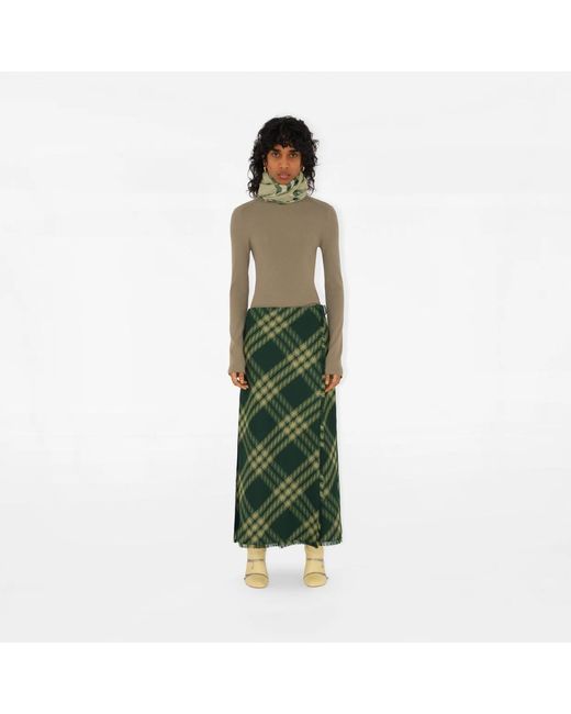 Burberry Green Vintage Check Fringed-Edge Scarf for men