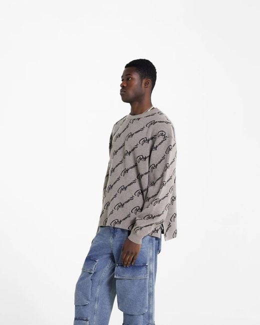 Represent Gray Long-Sleeved Jacquard Sweater With Round Neck for men