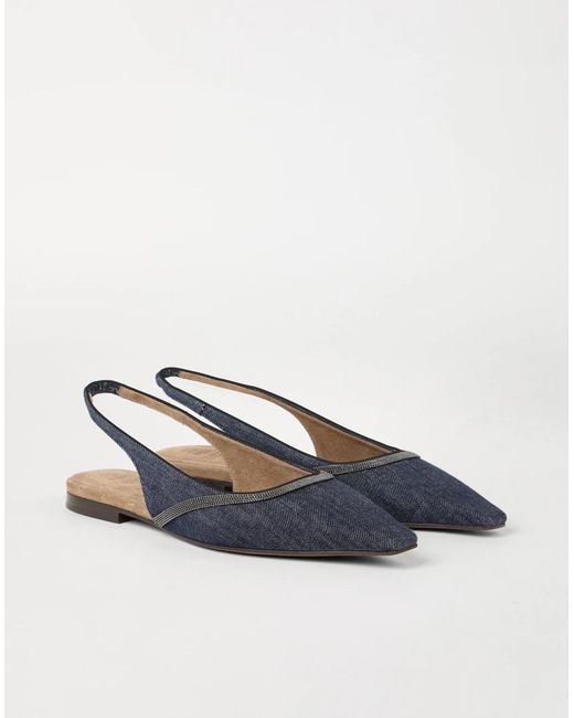 Brunello Cucinelli Blue Leather Ballerina Shoes