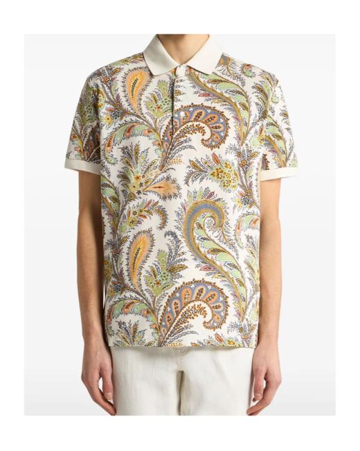 Etro White Floral Paisley Cotton Polo Shirt for men