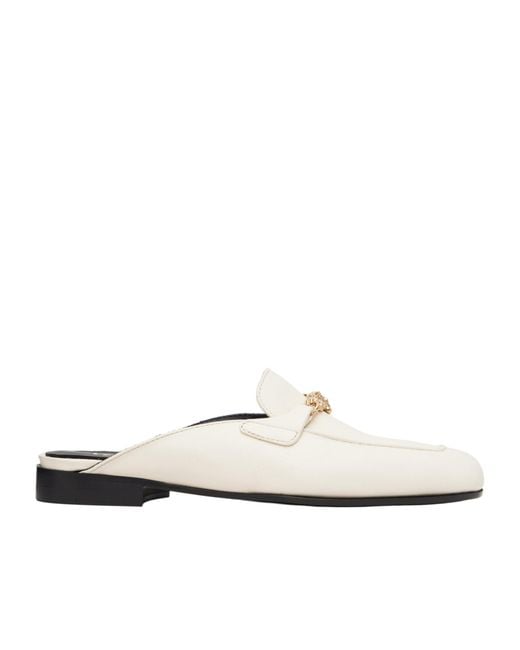 Versace White Medusa Round-Toe Slippers