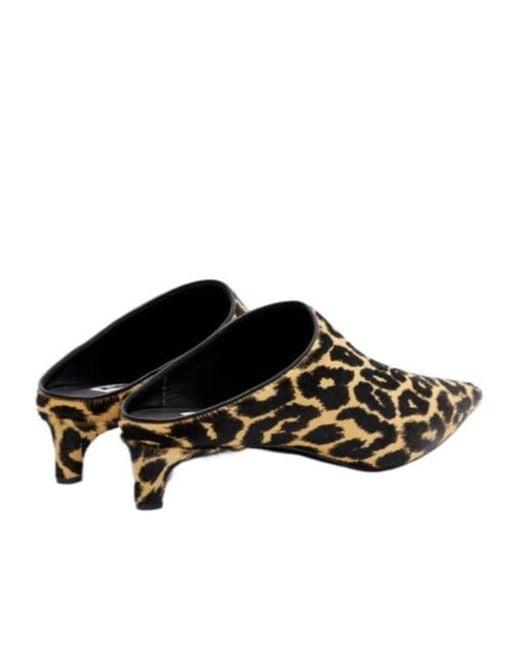 Jil Sander Brown Pointy Leopard-Print Calf Hair Mules