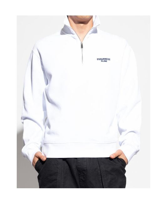 DSquared² White Stand Up Collar Half-Zip Sweatshirt for men