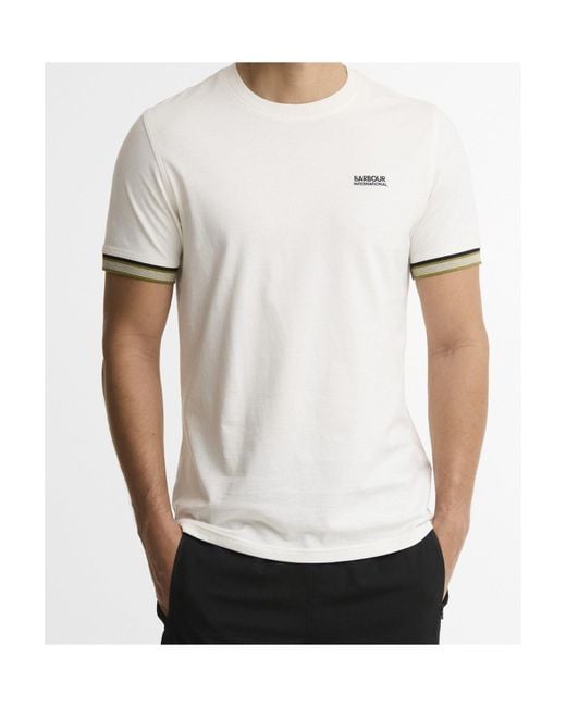 Barbour White Tippedcuff Logo Crewneck Tshirt for men