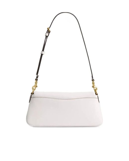 COACH White Jet Clasp-Detail Leather Shoulder Bag