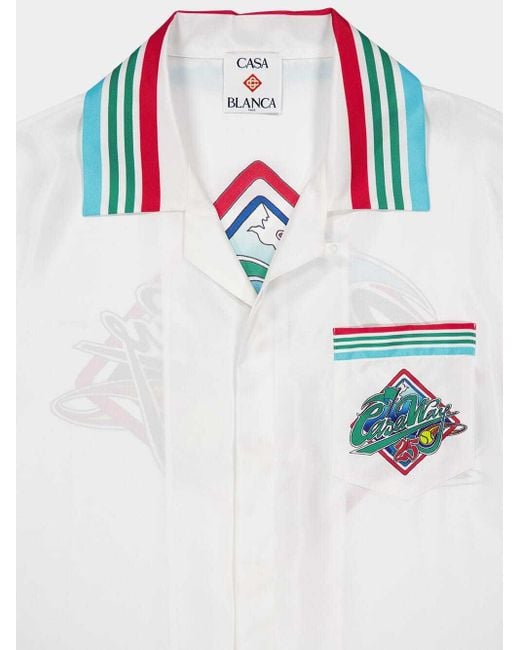 Casablanca White Casa Way World Series Short Sleeved Satin Shirt