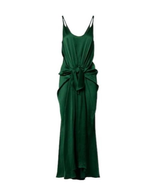 J.W. Anderson Green Gathered Silk Satin Midi Dress