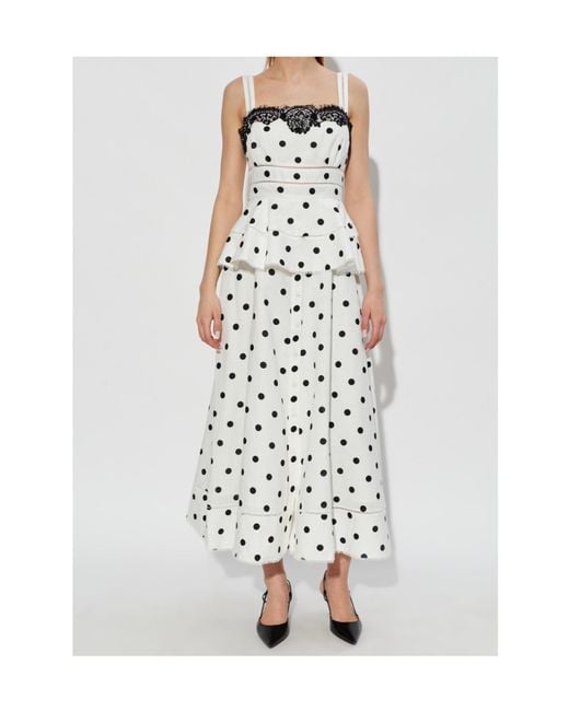 Self-Portrait White Polka Dot-Pattern Lace-Detail Maxi Dress