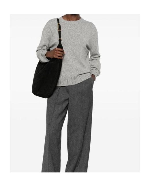 Fabiana Filippi Gray Bead-Embellished Ribbed-Trim Sweater