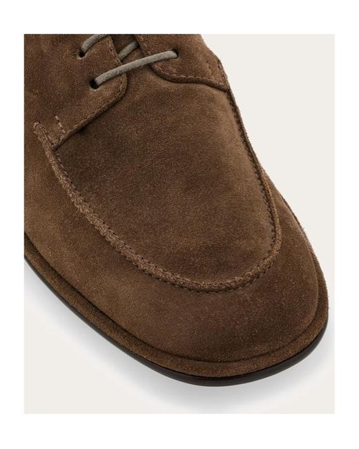 Ferragamo Brown Suede Derby Shoes for men