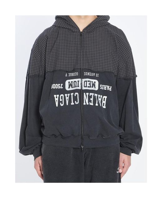Balenciaga Gray Checked Logo Printed Hooded Jacket for men
