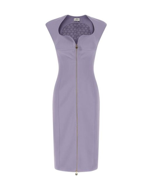 Elisabetta Franchi Purple Double Layer Stretch Crêpe Dress