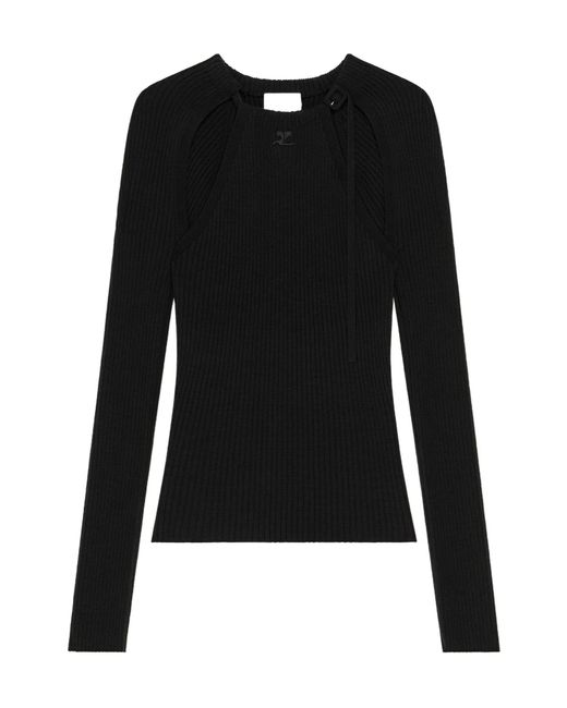 Courreges Black Long-Sleeve Cut-Out-Detail T-Shirt