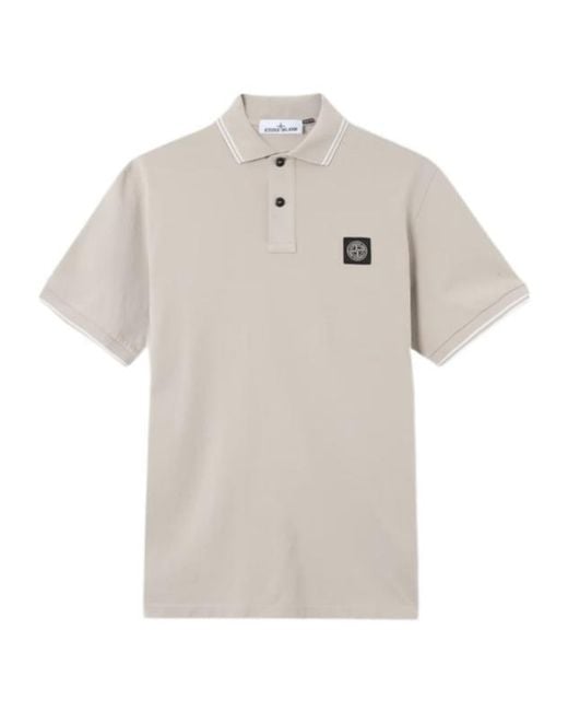 Stone Island Blue Logo Patch Short-Sleeved Polo Shirt for men