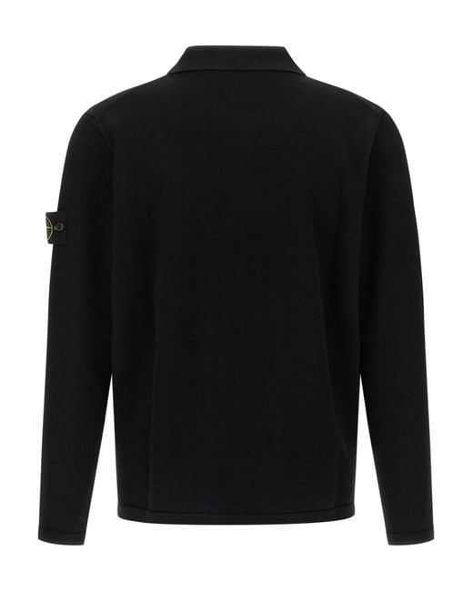 Stone Island Black Long-Sleeve Knit Polo Shirt for men