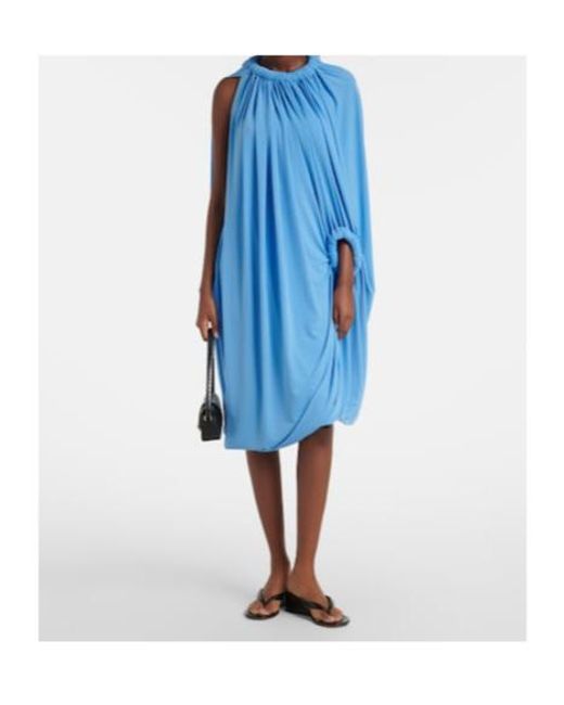 Coperni Blue Caped Draped Smocked Midi Dress