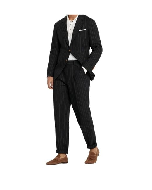 Brunello Cucinelli Black Pinstripe Suit for men