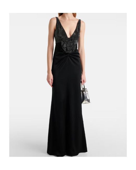 Roland Mouret Black Floral-Appliqué Embellished Satin Crêpe Gown
