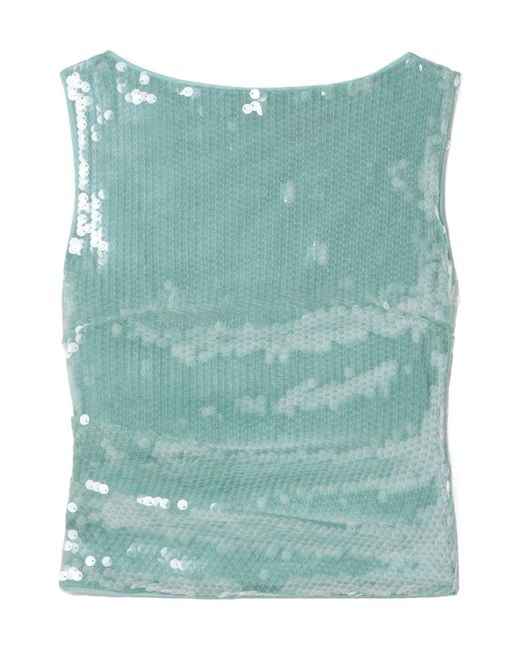 Staud Green Eton Pleated Sequined Top