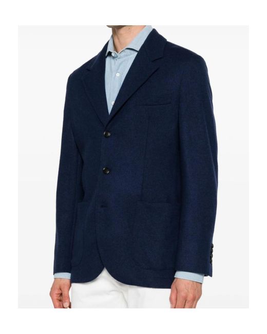 Brunello Cucinelli Blue Cashmere Jersey Blazer With Patch Pockets for men
