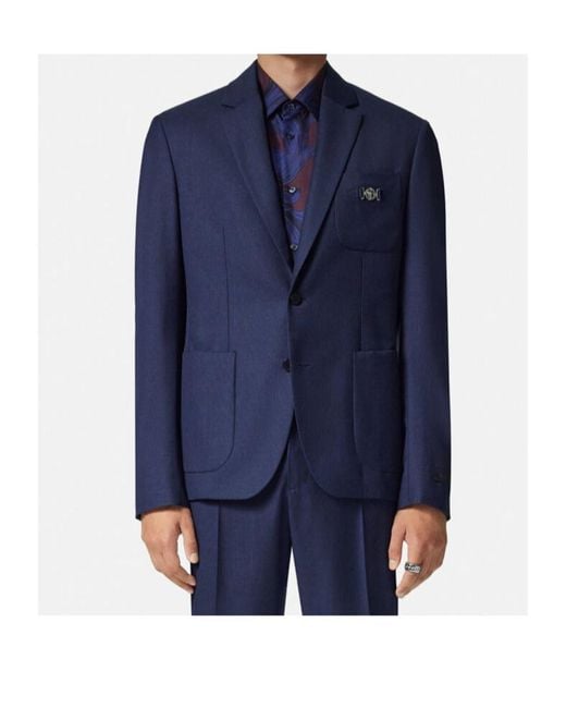 Versace Blue Medusa Head Single-Breasted Tailored Blazer for men