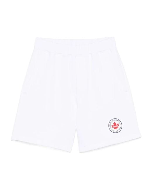 DSquared² White Logo-Print Track Shorts for men