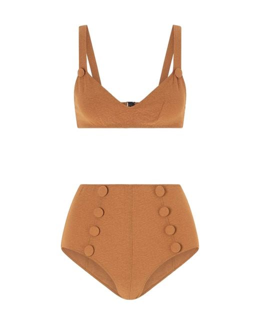 Lisa Marie Fernandez Brown Magdalena Button-Embellished Bikini