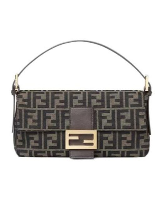 Fendi Black Baguette Ff Jacquard Shoulder Bag