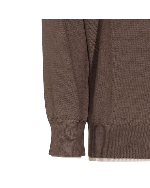 Eleventy Brown Raglan Crew Neck Knitted Sweater for men