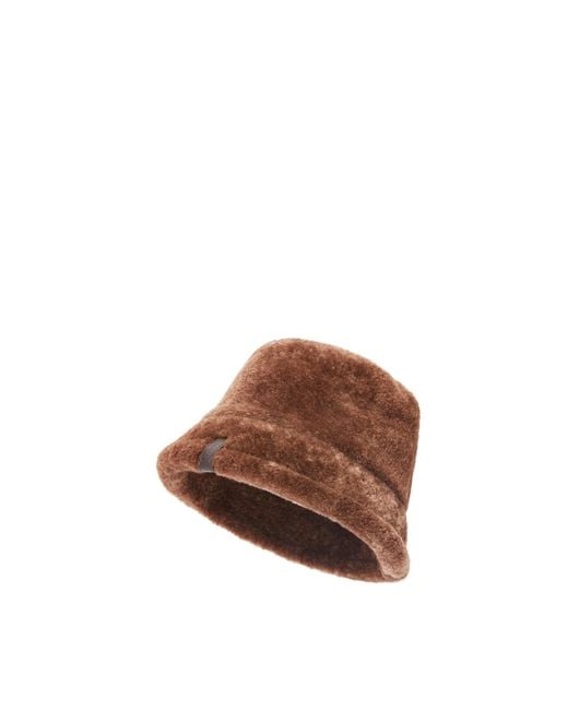 Loewe Brown Bucket Hat In Shearling