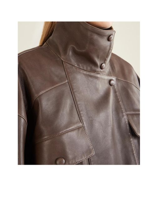 Nour Hammour Brown Long-Sleeved Leather Jacket