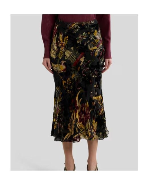 Etro Black Silk-Blend Burnout Velvet Midi Skirt With Flower And Animal Motif