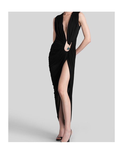 Christopher Esber Black Ruched Stone-Embellished Dress