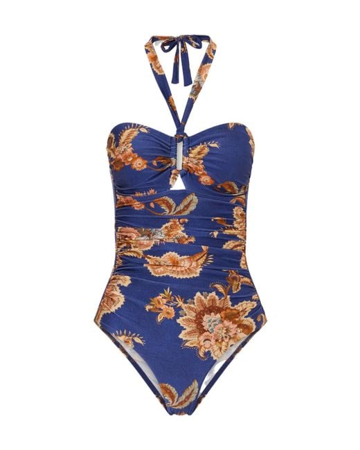 Zimmermann Blue Aster Floral-Print Swimsuit
