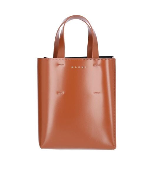 Marni Brown Museo Logo Printed Mini Tote Bag