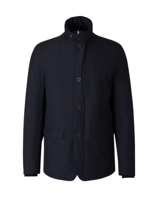 Herno Blue High-Neck Buttoned Padded Jacket for men
