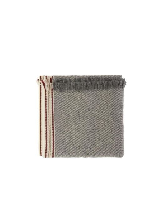 Brunello Cucinelli Gray Fringed Edge Striped Scarf for men