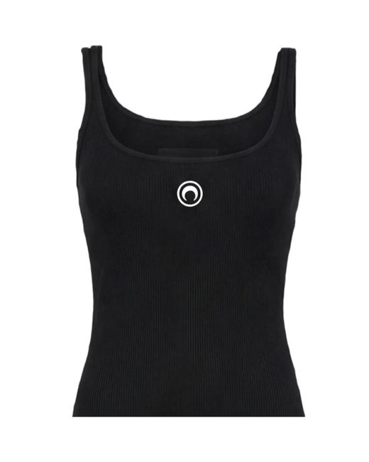 MARINE SERRE Black Scoop Neck Sleeveless Ribbed Midi Dress
