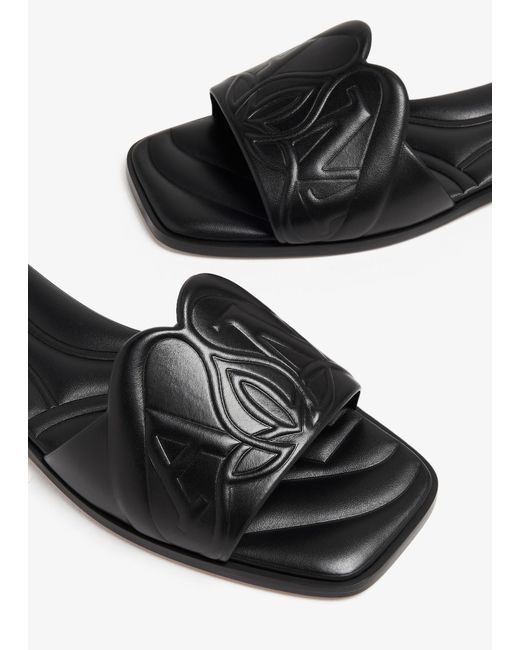McQueen Black The Seal Embossed Slip-On Slides