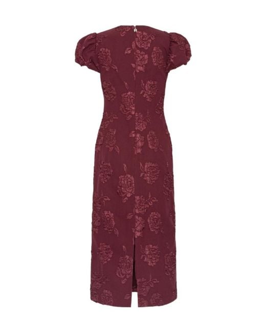 ROTATE BIRGER CHRISTENSEN Purple Jacquard Midi Puffy Dress