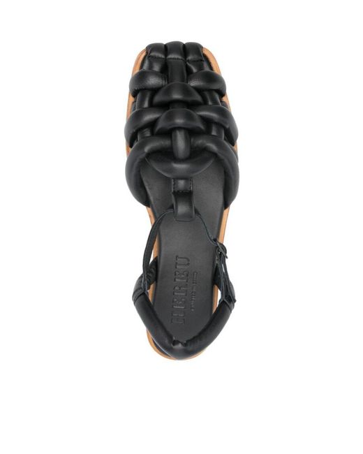 Hereu Black Square-Headed Flat Sandals