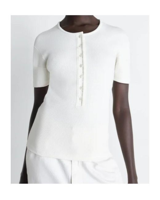 Lemaire White Buttoned Ribbed Short-Sleeved Top