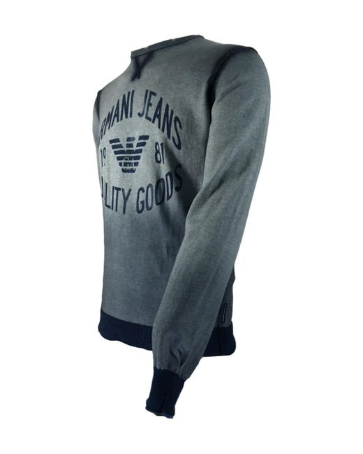 Armani Jeans Blue Round-Collar And Long-Sleeved Sweater for men