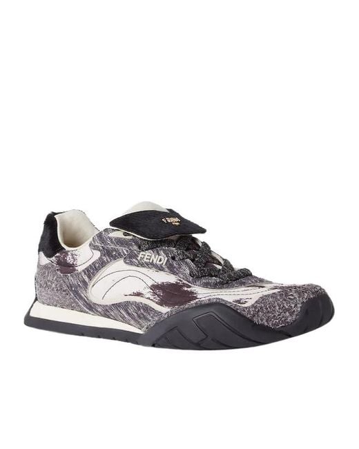 Fendi Brown Printed Low Top Sneakers