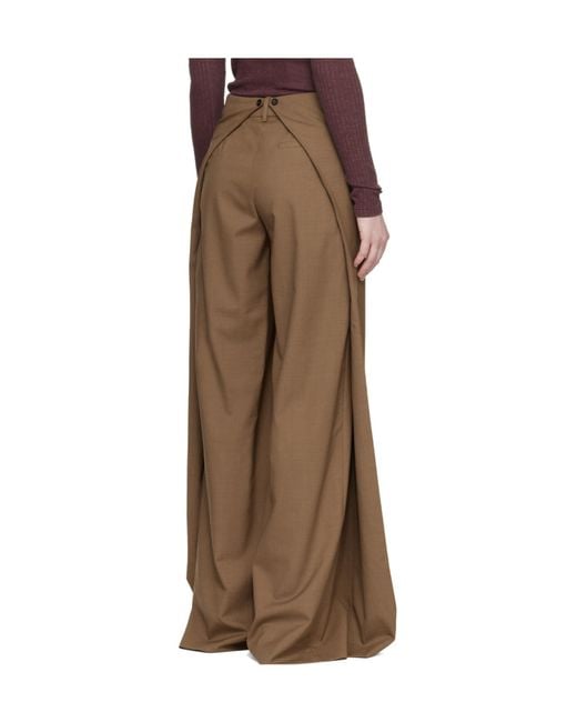 Mugler Brown Pleated Wrap Trousers