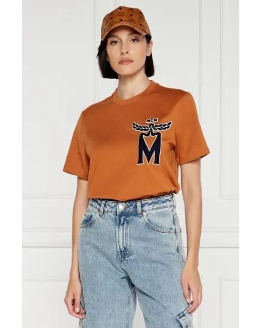 MCM Orange Logo Embroidered Crewneck T-Shirt