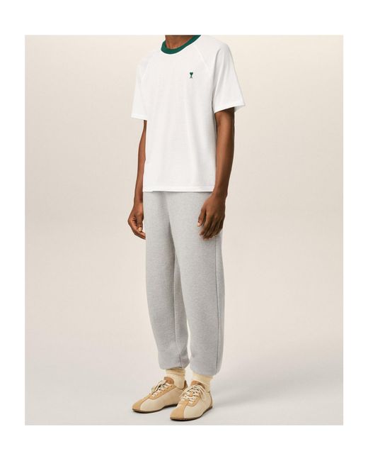 AMI White Ami Contrast Collar Logo T-Shirt for men