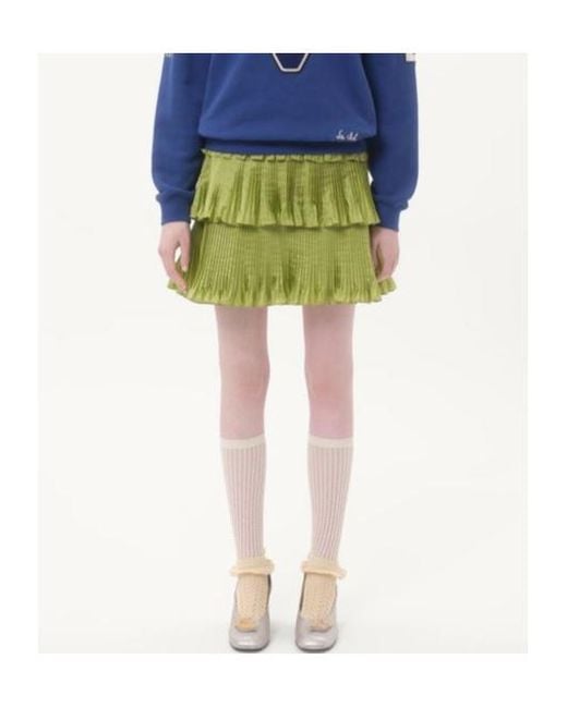 Valentino Green Ruffled Lettuce Hem Mini Skirt