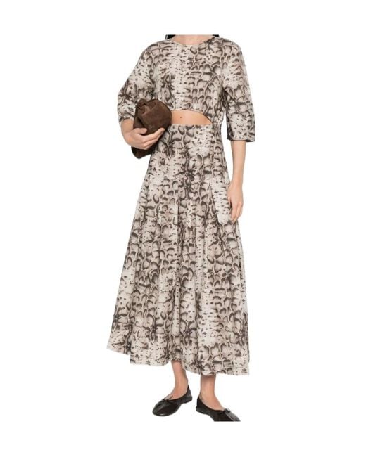 Pinko Natural Cutout Animal-Printed Pleated Midi Dress