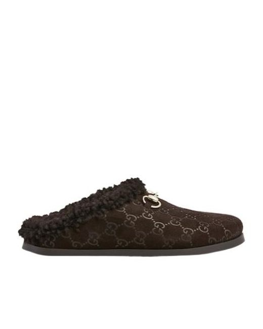 Gucci Brown Monogrammed Slip-On Sandals